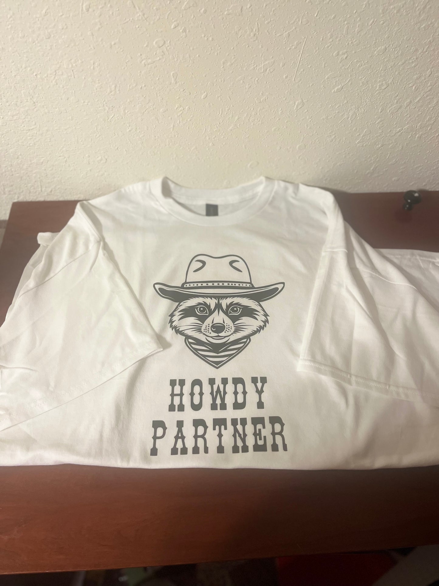 Funny Raccoon Tee- Howdy Partner