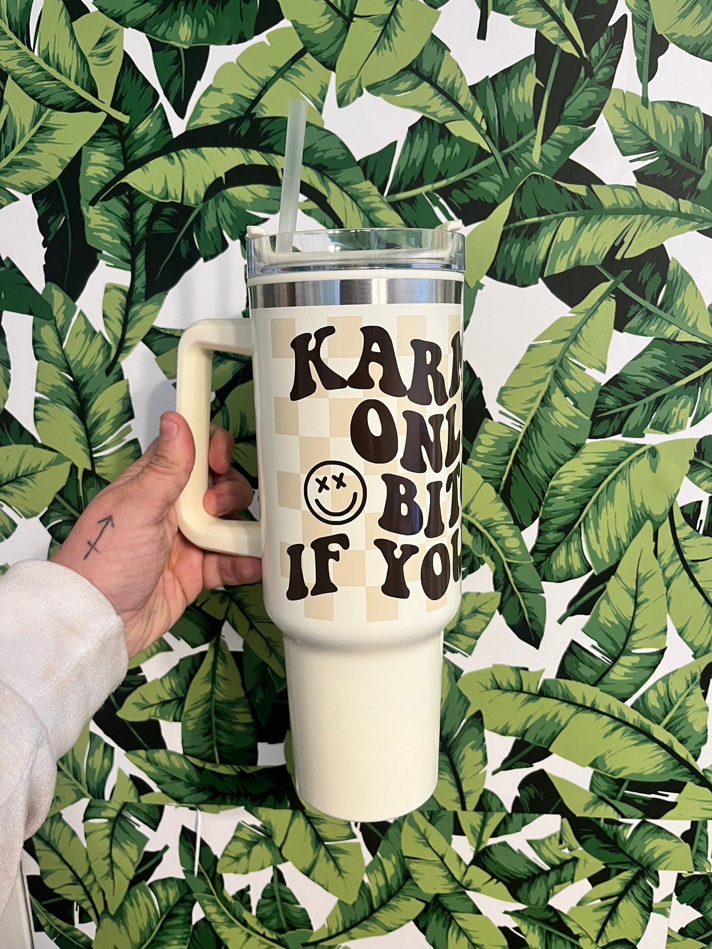 “karma is only a b**** if you are” 40 oz tumbler