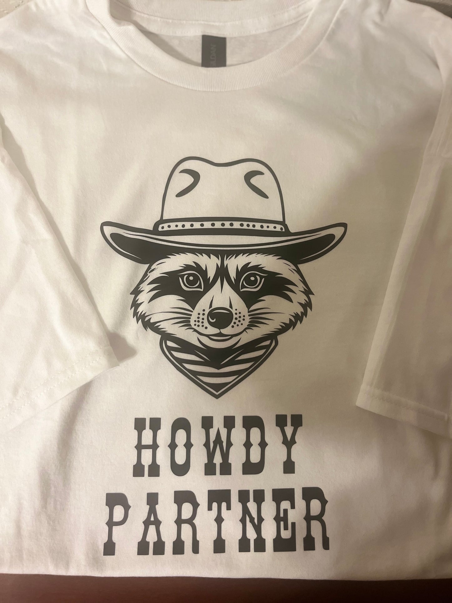 Funny Raccoon Tee- Howdy Partner